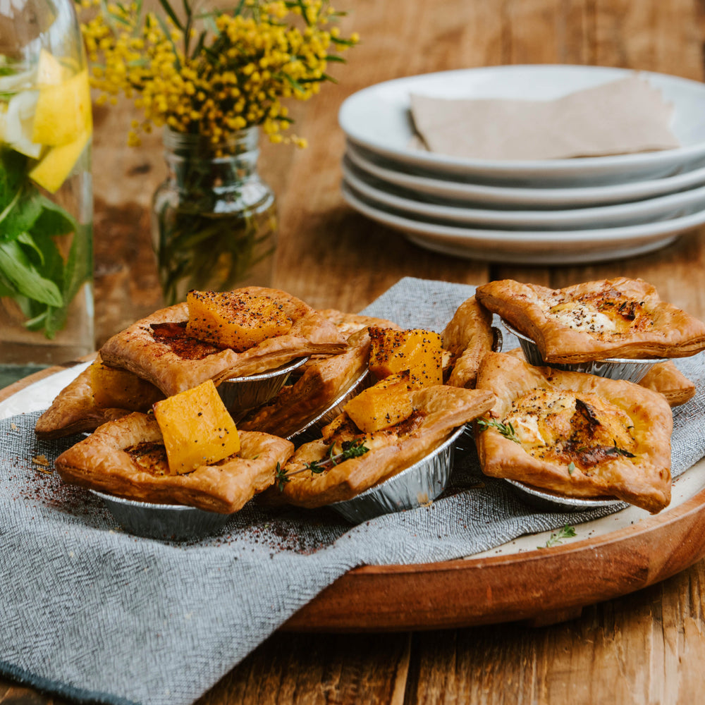 Roast Pumpkin , fetta and thyme baby quiche