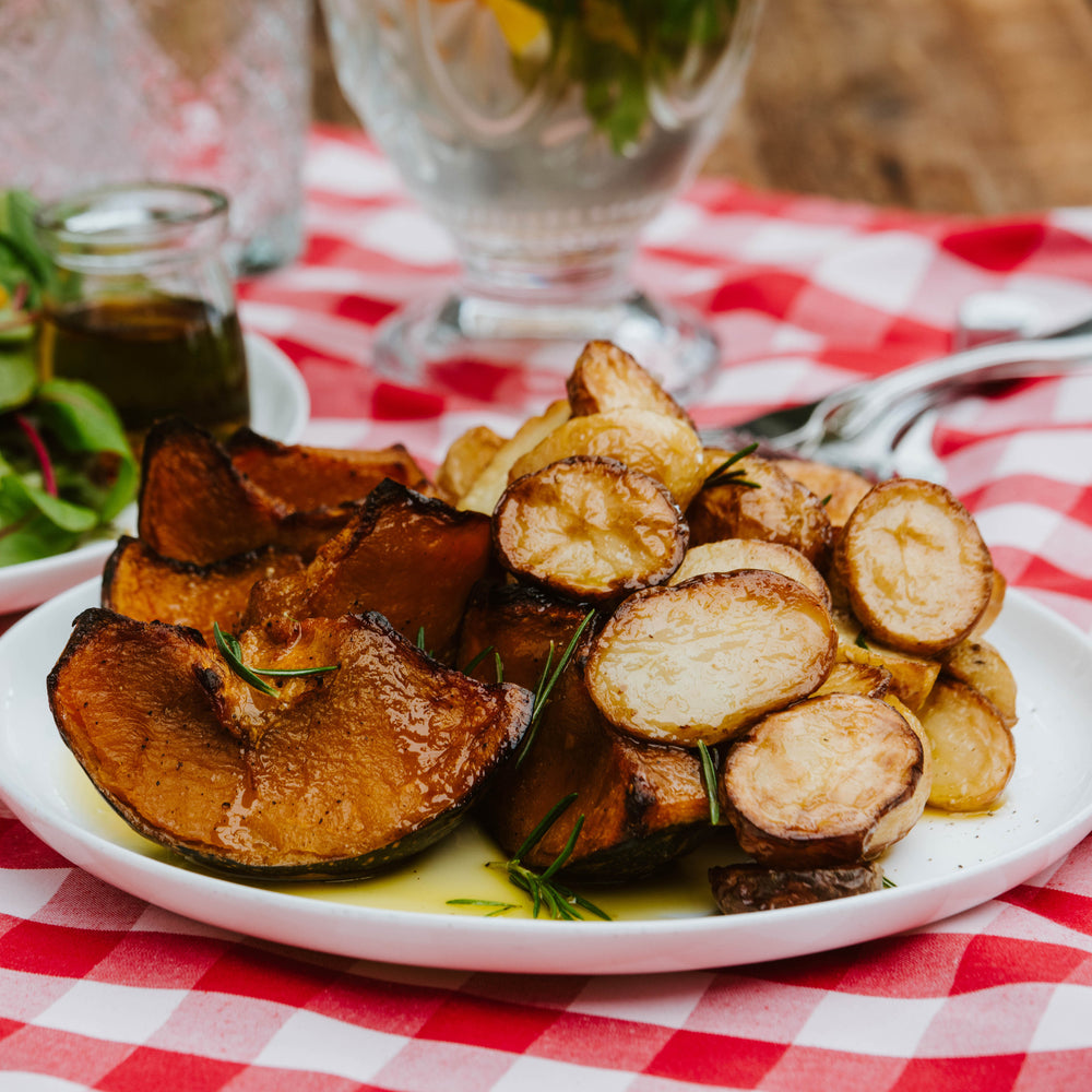 Roast potatoes and pumpkin