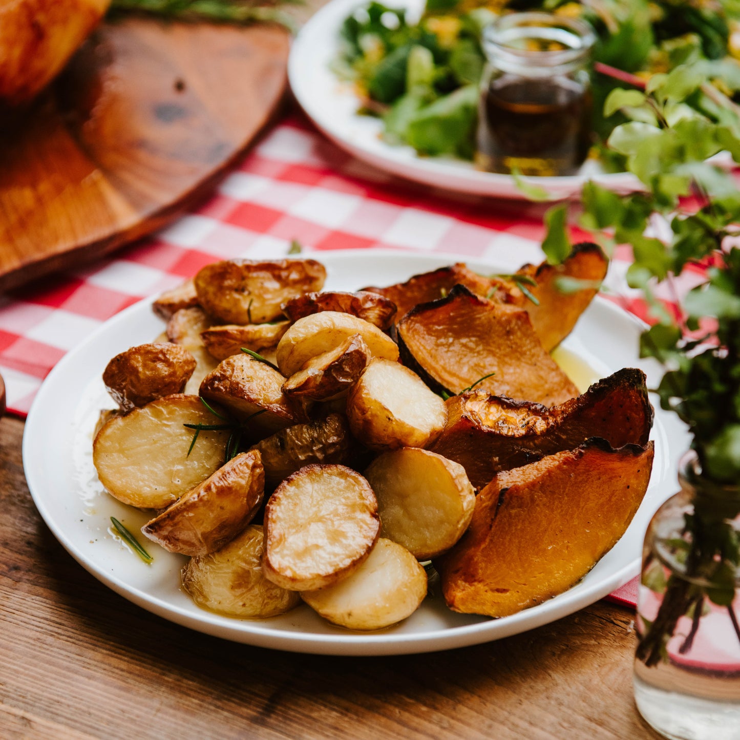 
                  
                    Roast potatoes and pumpkin
                  
                