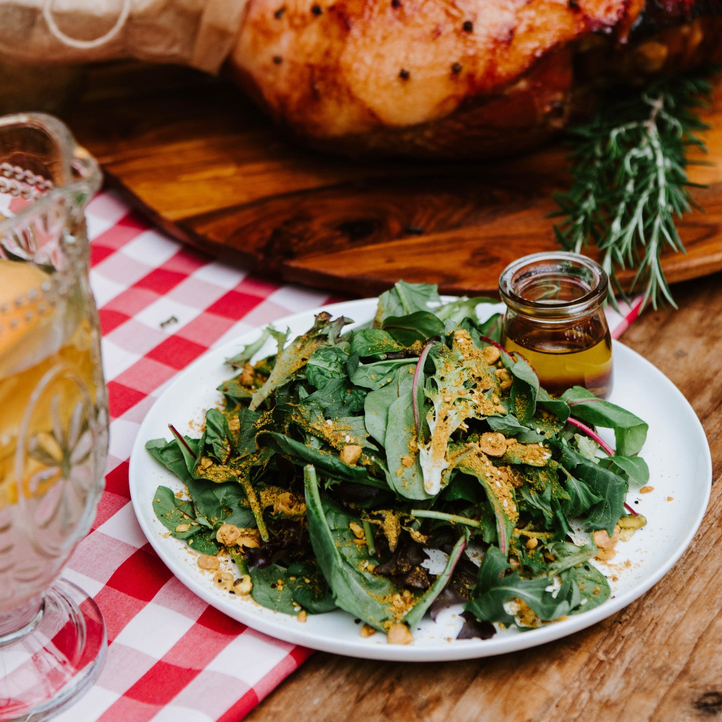 
                  
                    Green Salad with barrel aged red wine dressing
                  
                